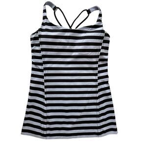Lululemon Tank Top Women Size 4 Striped‎ Padded Strappy Activewear Workout